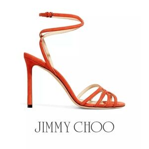 Jimmy Choo Mimi 100 Orange Suede 38 EU 8 US Strappy High Heel Sandals
